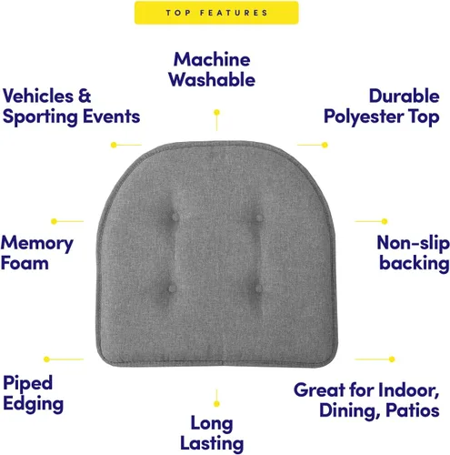 Miniatura 5 de Sweet Home Collection - Cojín de espuma viscoelástica para silla, con capitoné, parte trasera de goma antideslizante, en forma de U, de 17 x 16 Gris