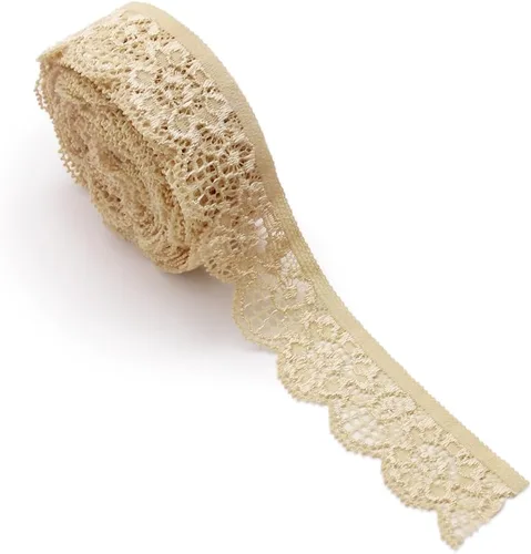 Miniatura 7 de SEMINI Cinta elástica de encaje de 1 pulgada de ancho para costura, manualidades, boda, fiesta, decoración, ropa (beige)