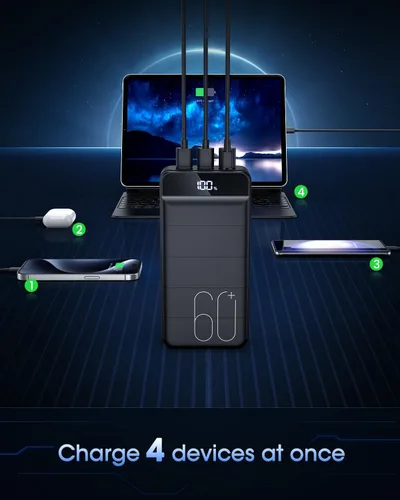 Miniatura 12 de Cargador Portátil 60000mAh Banco de Energía - Carga Rápida 22.5W Paquete de Batería Externa, Pantalla LED USB C Cargador de Teléfono Celular