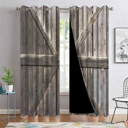 Miniatura 30 de Cortinas rústicas para ventana de puerta de granero, puerta de madera gris, puerta de garaje, tratamiento de ventana para sala de estar, dormitorio