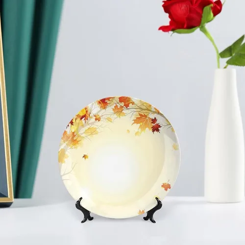 Miniatura 6 de XISUNYA Plato decorativo de 6 pulgadas, cerámica de cerámica para decoración de otoño, imagen suave de hojas de otoño desvanecidas, impresión