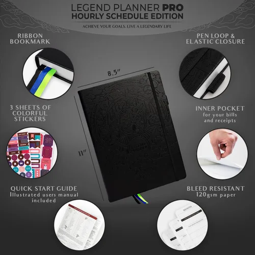 Miniatura 2 de Legend Planner PRO Horario Diario - Organizador Semanal y Diario con Franjas Horarias. Agenda de Citas y Diario para Trabajo y Personal, A4 (Negro)