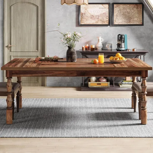 Tribesigns Mesa de comedor de granja de 62 pulgadas para 4-6 personas, mesa de cocina rectangular grande, mesa de comedor, muebles de cocina y Nogal