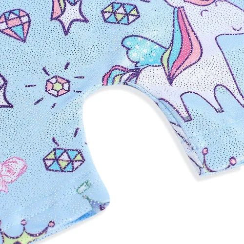 Miniatura 159 de HOZIY - Leotardos de gimnasia con pantalones cortos brillantes para niñas pequeñas; estampados de unicornio, aurora, arco iris, sirena, dinosaurio