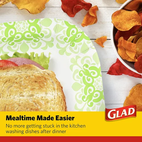 Miniatura 5 de Glad Platos desechables de cartón cuadrados, patrón verde victoriano - Platos decorativos fuertes, resistentes, impermeables y aptos para microondas