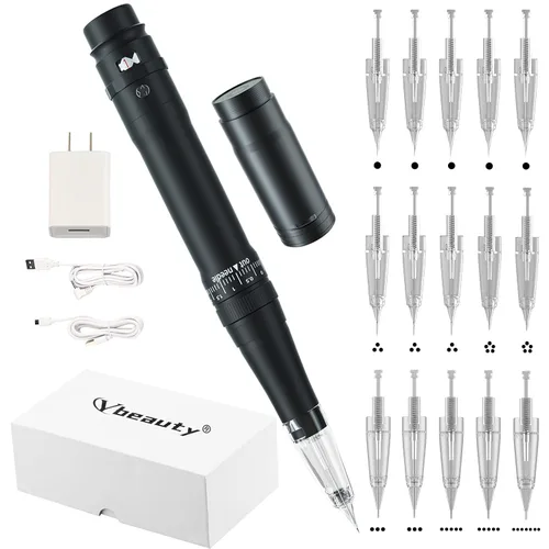 Kit de máquina de tatuaje de maquillaje permanente de cejas con 15 piezas de cartuchos mixtos agujas para sombrear delineador de ojos labios
