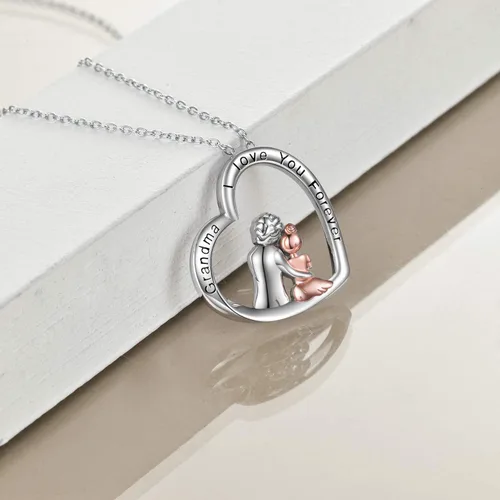 Miniatura 4 de POPLYKE Collar de plata de ley con diseño de corazón para abuela, hermana, madre, día de San Valentín