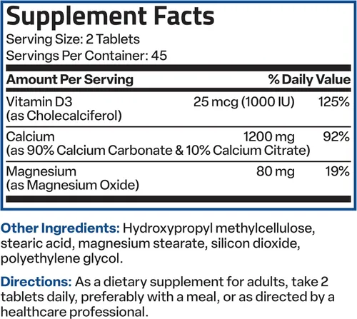 Miniatura 7 de Bronson Calcio 1200 mg por porción liberación sostenida con vitamina D3 1000 UI de vitamina D3 por porción sin OMG, 90 tabletas