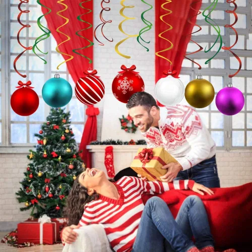 Miniatura 5 de 15 bolas de Navidad colgantes de remolinos de bola de Navidad, decoración de cumpleaños, regalos de fiesta temática de Navidad para vacaciones, baby