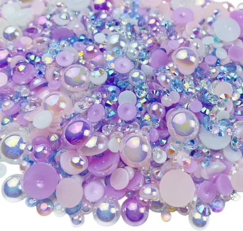 Miniatura 20 de Diamantes de imitación de media perla roja y negra de 1.06 oz para manualidades, tamaño mixto de 0.116 a 0.394 pulgadas, diamantes de imitación