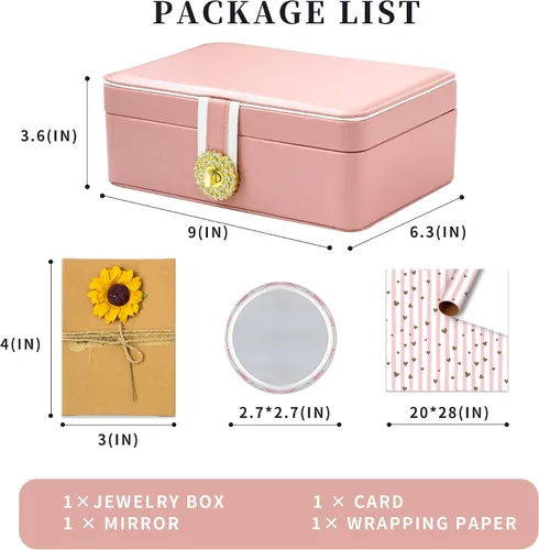 Miniatura 4 de Organizador de aretes para mujer, joyero grande de 2 capas con espejo, tarjeta de regalo hecha a mano y papel de regalo, soporte de joyería de piel