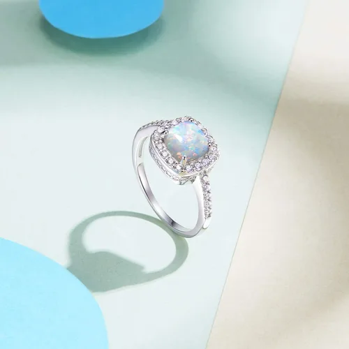 Miniatura 2 de Carleen Anillo de ópalo creado de plata de ley 925 con piedra natal de octubre, circonita cúbica, anillo de compromiso, joyería fina, regalo