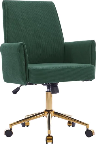Miniatura 19 de YITAI Silla de escritorio giratoria de terciopelo de 360°, moderno sillón de oficina en casa con base dorada y ruedas para tocador, cómoda silla