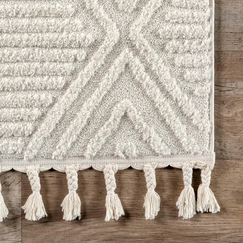 Miniatura 4 de Rugs USA Balboa Beige, 6 pies 7 pulgadas x 9 pies, azulejo texturizado, borla, suave y acogedor, alto tráfico, resistente a las manchas, fácil