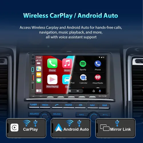 Miniatura 3 de Estéreo de auto doble DIN con pantalla táctil de 7 pulgadas, compatible con Apple CarPlay, Android, Bluetooth, radio AM/FM, USB, carga rápida 3A