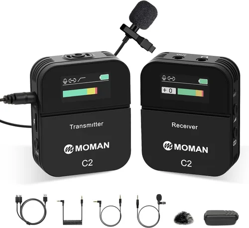 Miniatura 9 de Moman Micrófono de solapa inalámbrico, sistema de micrófono de solapa inalámbrico compacto de 2.4 GHz con transmisión de cancelación de ruido