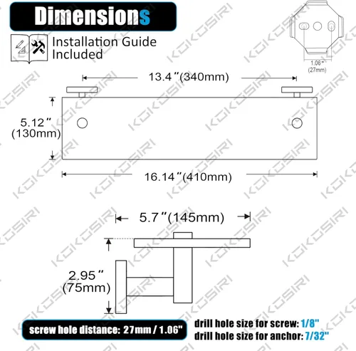 Miniatura 2 de KOKOSIRI Estantes flotantes de vidrio de 16 pulgadas para dormitorio, sala de estar, cocina, estante colgante a prueba de óxido, montado en la Negro