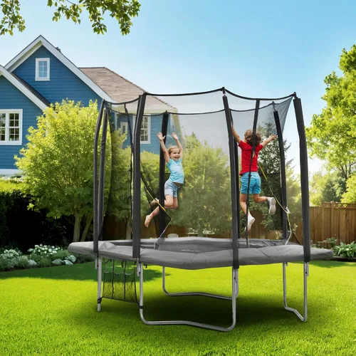 Miniatura 6 de Exacme Trampolín rectangular de 7 x 10, 8 x 12, 9 x 14 pies, para niños, dobles aberturas de cerramiento, trampolín rectangular pequeño para Gris