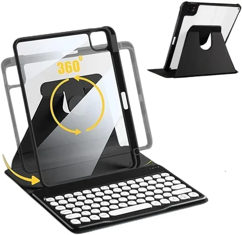 Miniatura 12 de Funda para iPad de 9ª/8ª/7ª generación con teclado de 10.2 pulgadas, cubierta inteligente giratoria con teclado redondo magnético desmontable, azul