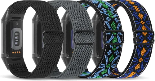 Miniatura 11 de enkic Bandas elásticas de nailon compatibles con Fitbit Charge 5, paquete de 4 correas elásticas suaves y ajustables, transpirables, correa