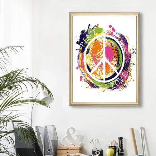 Miniatura 2 de DVWIVGY Kit de pintura de diamante 5D con símbolo de paz hippie para adultos y niños, acuarela, estilo colorido, bricolaje, pintura por números, kit