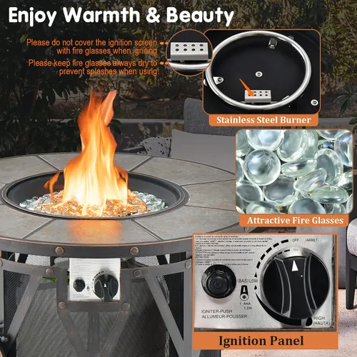 Miniatura 5 de Tangkula Patiojoy - Mesa redonda para fogata de 32 pulgadas, mesa de fuego de gas propano de 30,000 BTU con gafas de fuego y cubierta de PVC, mesa