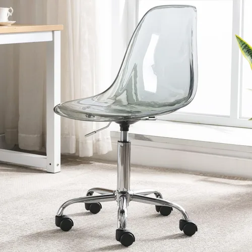 Silla de escritorio de acrílico transparente, moderna, pequeña, bonita, sin brazos, silla de plástico con ruedas y altura ajustable, color negro