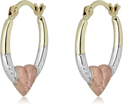 Miniatura 4 de AVORA Aretes de aro criollos de corazón de oro de 10 quilates: paquete de 3 tonos y oro amarillo, Plata de ley Oro amarillo
