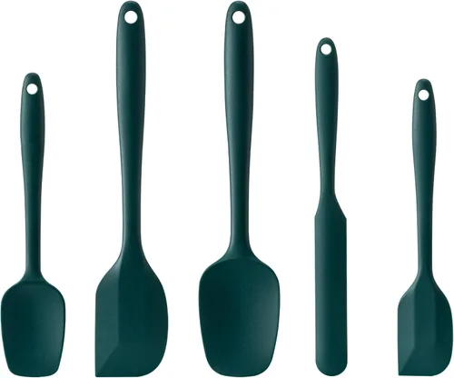 Miniatura 10 de Juego de espátulas de silicona, 5 espátulas de goma de grado alimenticio para hornear, cocinar y mezclar, resistentes al calor, antiadherentes, Azul