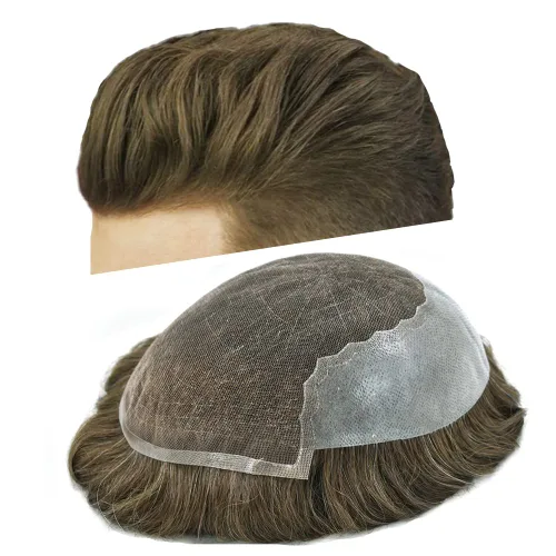 Miniatura 53 de Toupee - Sistemas de reemplazo de cabello para hombre, encaje frontal suizo, nudo blanqueado, pieza de cabello humano natural 1# negro azabache, 8 x