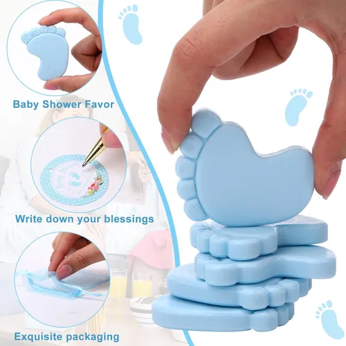 Miniatura 3 de 50 juegos de recuerdos de baby shower, pies de bebé hechos a mano, jabón perfumado, regalos para invitados, regalos con bolsas de organza y Azul