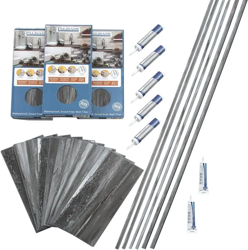 Miniatura 38 de Palisade Kit de azulejos de vinilo entrelazados impermeables para ducha y bañera en mármol Carrara de 23.2 x 11.1 pulgadas Mármol de Carrara