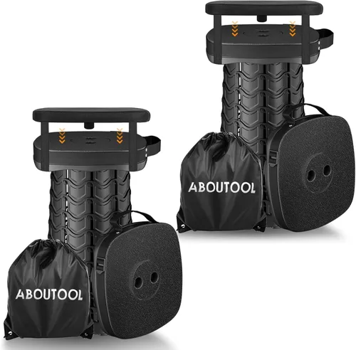 Miniatura 11 de aboutool Taburete plegable para campamento, taburete portátil plegable cuadrado con cojín de asiento elástico y bolsa de nailon ajustable, Verde