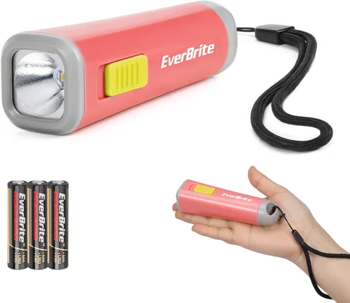 EverBrite Linterna pequeña, mini linterna LED, uso de antorcha de plástico para emergencias, camping, al aire libre con cordón 3AAA batería