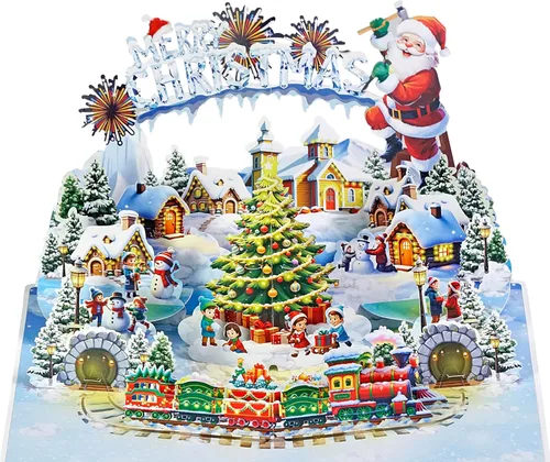 Miniatura 12 de CUTPOPUP - Tarjeta de Navidad emergente, 3D, Navidad, Año Nuevo, tarjeta de felicitación de vacaciones (ciudad de pan de jengibre)