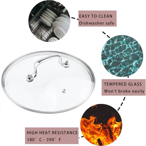 Miniatura 3 de Tapa de vidrio templado de 9 pulgadas con orificio de ventilación de vapor, olla universal de repuesto para utensilios de cocina transparente