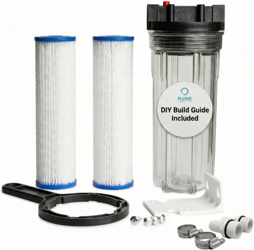 Miniatura 8 de Sistema de filtro de agua fría, carcasa de 10 pulgadas con puertos NPT de 3/4 pulgadas, filtros plisados de 1 × 50 micrones, kit de montaje y llave