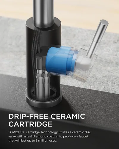 Miniatura 7 de FORIOUS Grifo de cocina con rociador extraíble, grifo de fregadero clásico de resorte extraíble de acero inoxidable comercial de una sola manija
