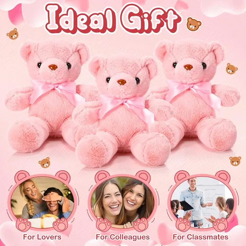 Miniatura 5 de Aoriher 6 piezas de osos de peluche a granel, adorables y suaves, lindos regalos de felpa para novia, baby shower, graduación, cumpleaños, boda, Rosa