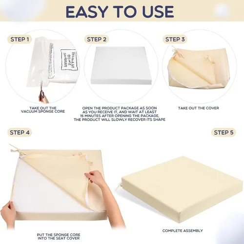 Miniatura 4 de Preboun Paquete de 6 Cojines para Sillas de Exterior 19" x 19" x 3" Patio Impermeables Resistentes a la Decoloración Cojines de Asiento con Lazos