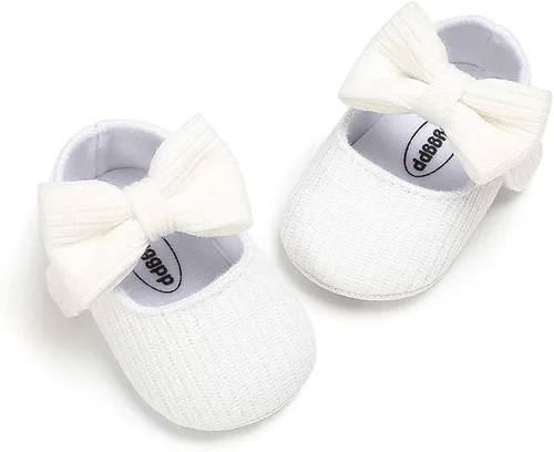 Miniatura 7 de Mary Jane - Zapatos planos con lazo floral de princesa, vestido de boda, suaves para recién nacidos, cuna, primeros caminantes, precaminantes