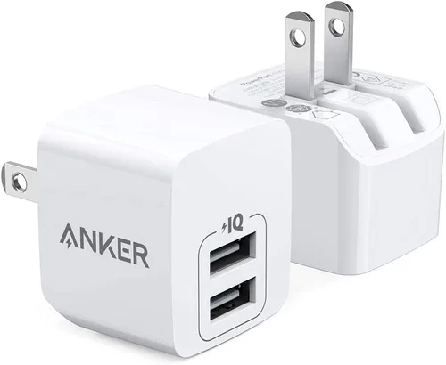 Anker - Paquete de 2 unidades de bloque de carga USB A de 12W con dos puertos y enchufe plegable, caja de carga, cubo para iPhone 16 15 14 13 12 Pro