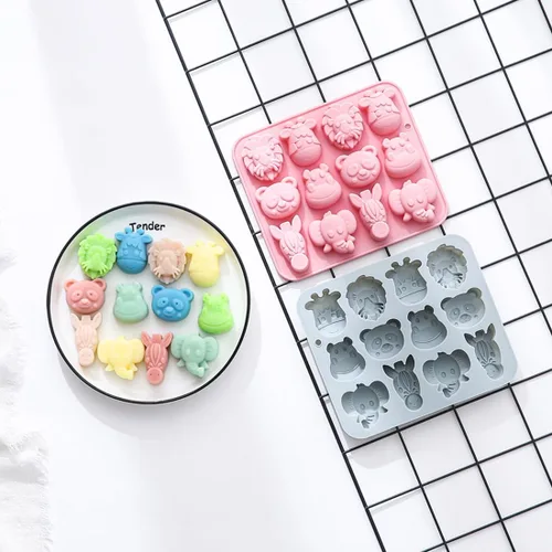 Miniatura 6 de Molde de silicona con forma de animal de 24 cavidades, incluye elefante, hipopótamo, león, oso, antiadherente, moldes para hornear para decoración