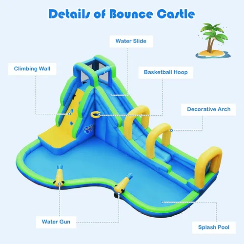 Miniatura 3 de KOTEK Tobogán acuático inflable, parque acuático gigante 5 en 1, casa hinchable para niños al aire libre con piscina salpicada, tobogán/arco