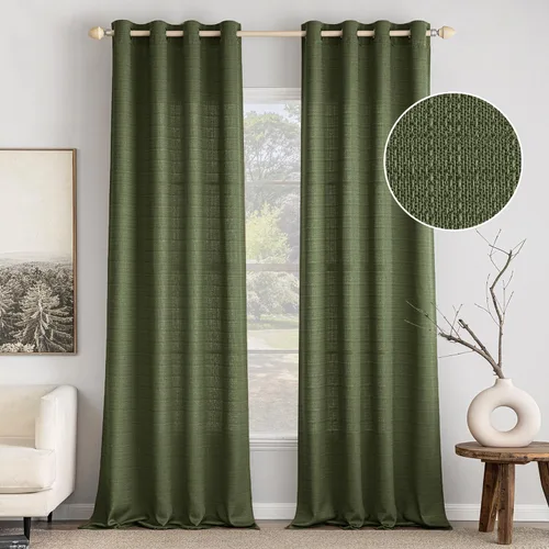 Miniatura 19 de MIULEE Cortinas texturizadas de lino sintético marrón natural de 84 pulgadas de largo, juego de 2 paneles para sala de estar y dormitorio, tejido