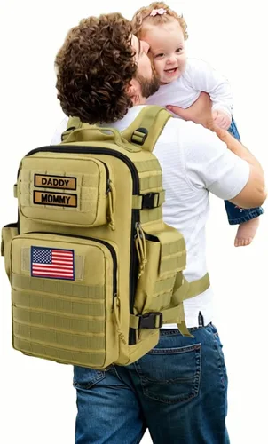 Miniatura 9 de SHARKMOUTH Bolsa de pañales militar para bebé, mochila grande para bebé con cambiador para niño y niña, bolsa de pañales para papá del ejército