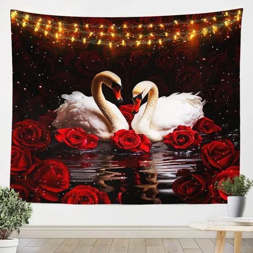 Miniatura 7 de Tapiz femenino de flores de rosas rojas, tapiz de pared para el día de San Valentín, decoración de habitación de niñas y mujeres, cielo estrellado