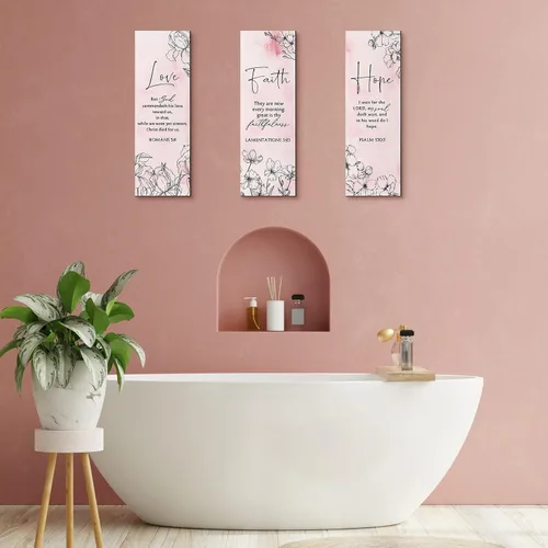 Miniatura 7 de Qunclay 3 piezas de versículos bíblicos para mujer, arte de pared de escritura cristiana inspiradora rosa y morado, arte de pared de fe esperanza