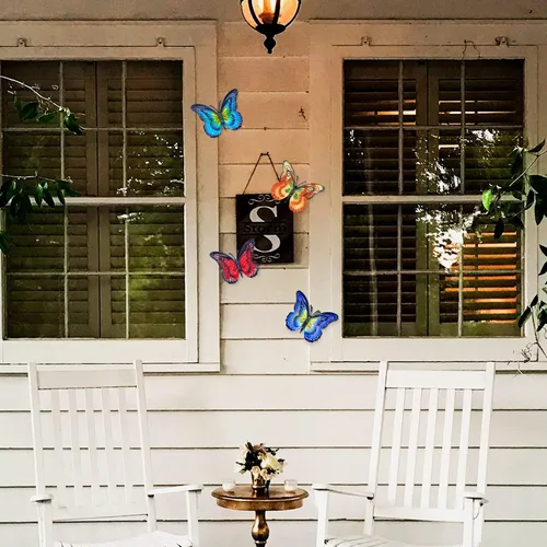 Miniatura 5 de Decoración de pared de mariposa de metal para exteriores, mariposas de alas dobles de 6.5 pulgadas, decoraciones colgantes para valla, jardín