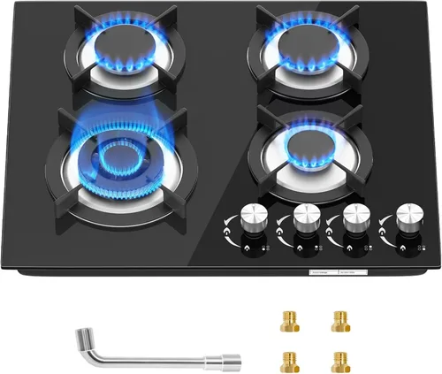 Miniatura 8 de Estufa de gas con 5 quemadores, parte superior de estufa de vidrio templado incorporada, estufa de propano GLP/NG, estufas de empotrar precios,5